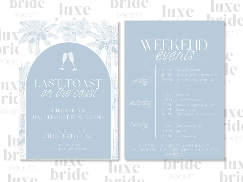 Coastal Bachelorette Invitation and Itinerary Template, Last Toast on the Coast, Coastal Grandma,... | Etsy (US)
