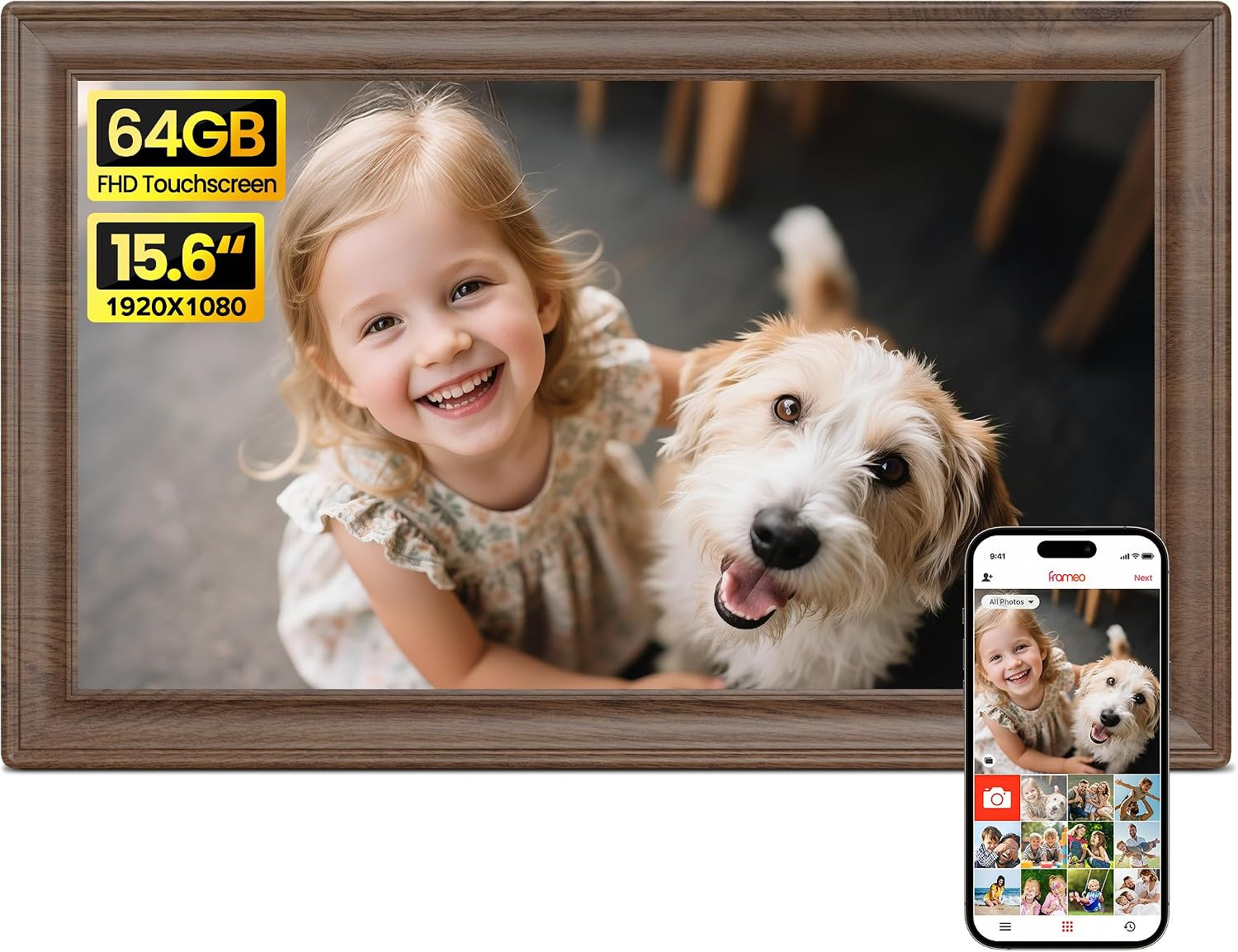 64GB 15.6" Frameo Digital Picture Frame WiFi, Large Electronic Photo Frames | Amazon (US)