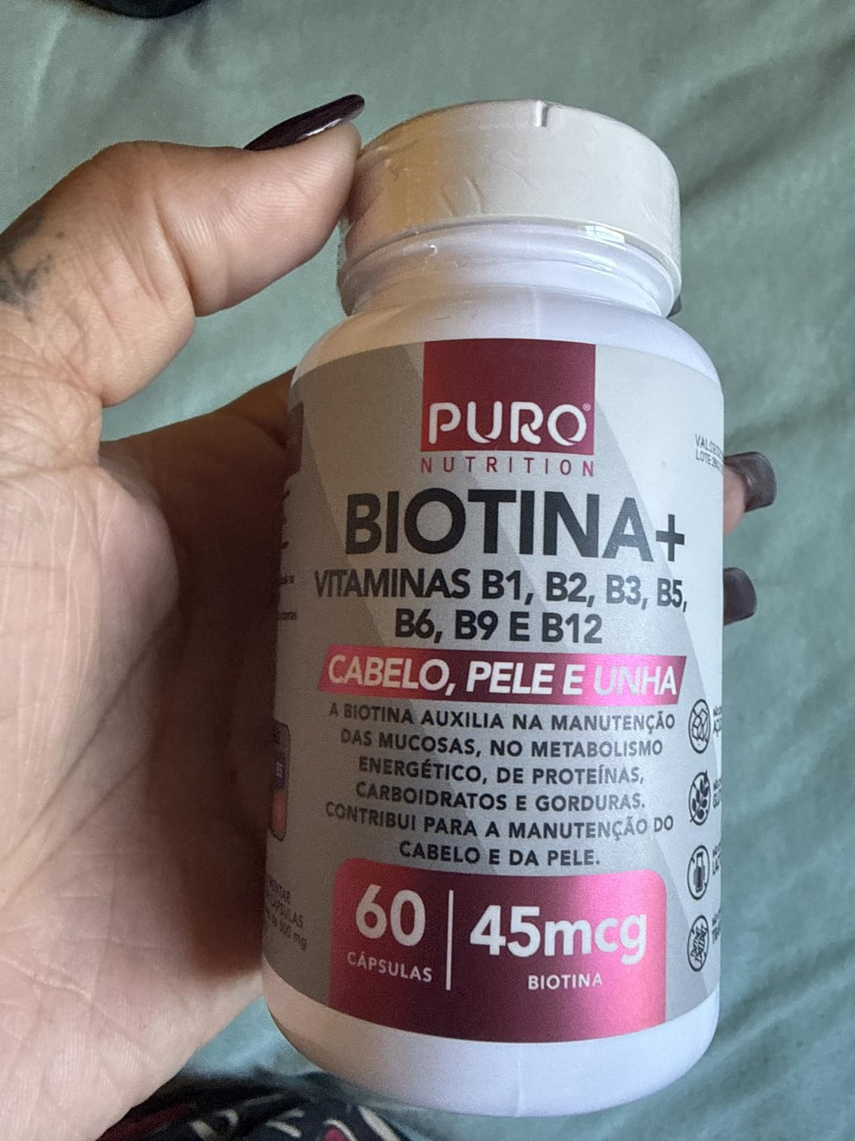 Biotina + Puro Nutrition Pele, Cabelo e Unhas, 45 mcg de Biotina por dose, Vitaminas B1, B2, B3, ... | Amazon (BR)