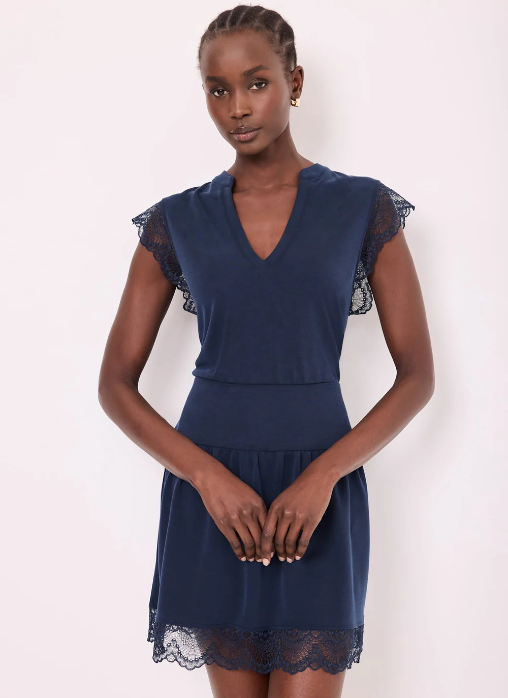 Navy Lace Detail Playsuit | Mint Velvet