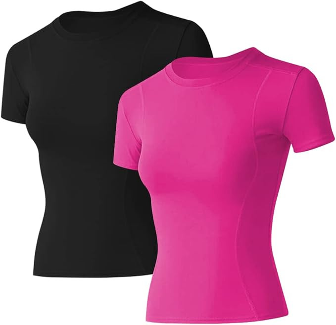 Loovoo Women Workout Shirts 2 Pack Crop Long Sleeve, Short Sleeve Athletic Compression Dry Fit Yo... | Amazon (US)