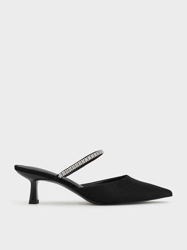 Black Ambrosia Textured Gem-Embellished Pointed-Toe Mules | CHARLES & KEITH UK | Charles & Keith UK