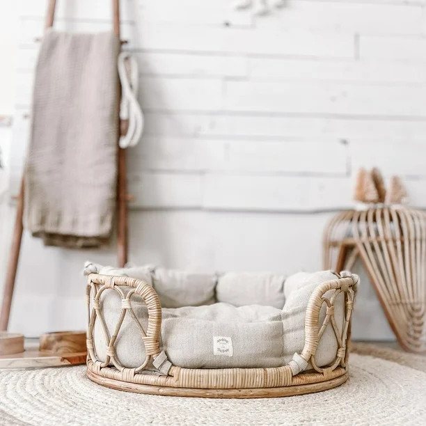 The Mila rattan pet bed, wicker pet bed for small dog or cat with woven cushion and Boho Scandina... | Walmart (US)