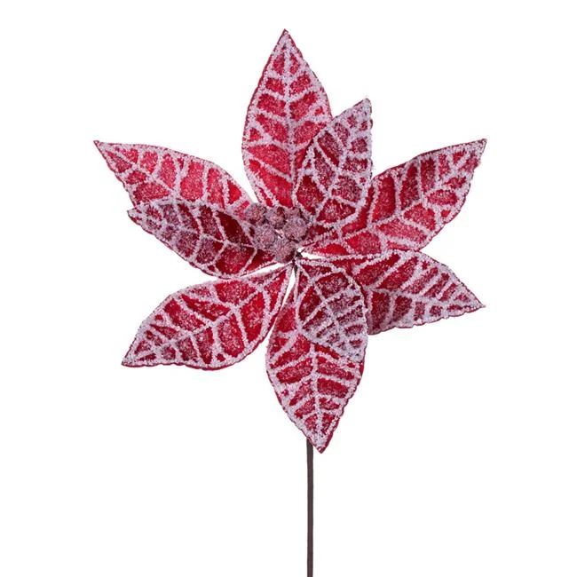 17 in. Artificial Frosted Poinsettia Christmas Stem, Red & White - 4 per Bag | Walmart (US)
