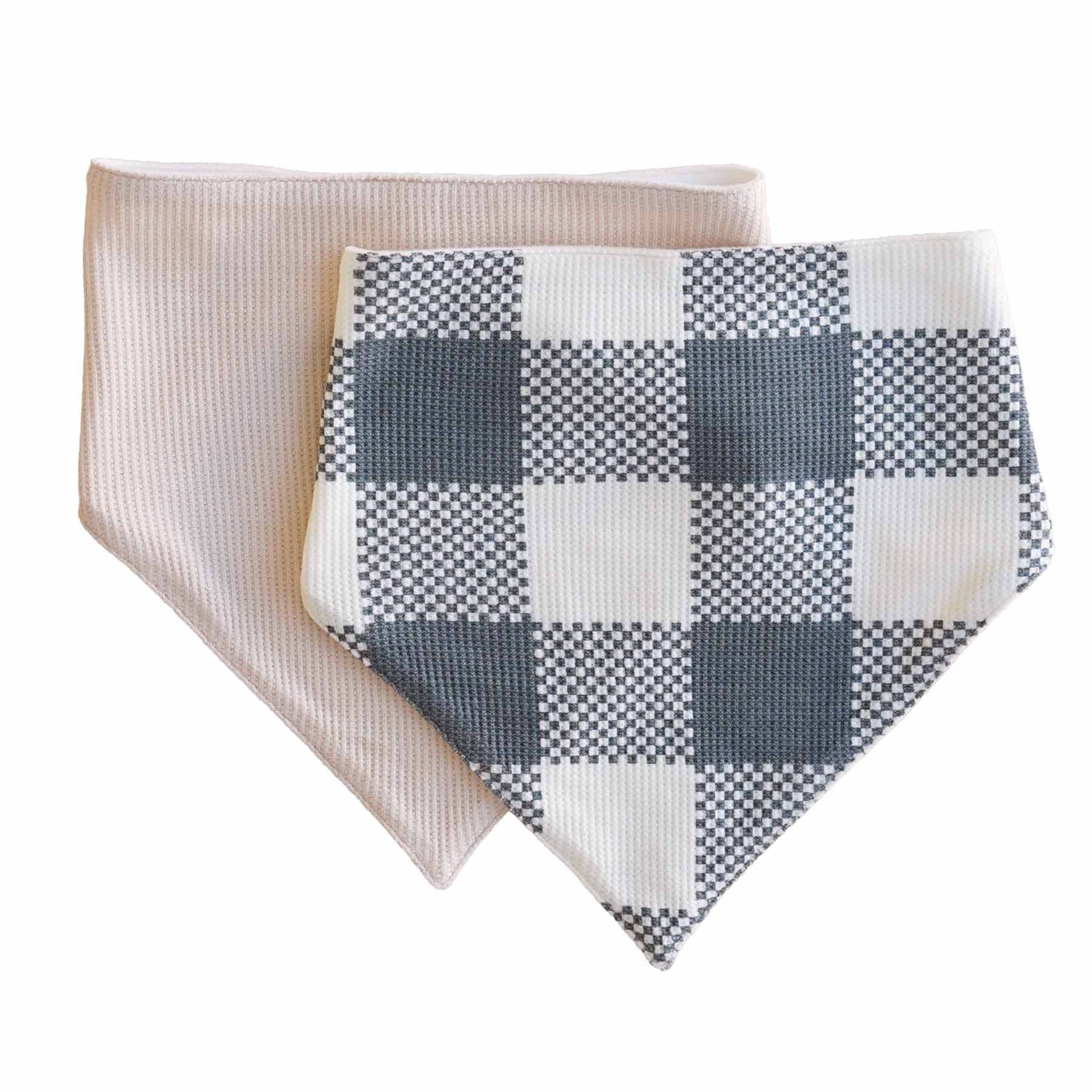 Big Check Waffle Bamboo 2pc Bandana Bibs | Denim | Caden Lane