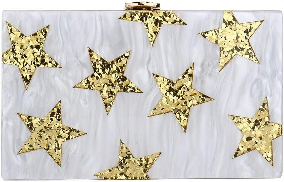 YYW Womens Acrylic Star Designer Evening Bag Glitter Sequins Clutch Purse Box Bag Party Wedding C... | Amazon (US)