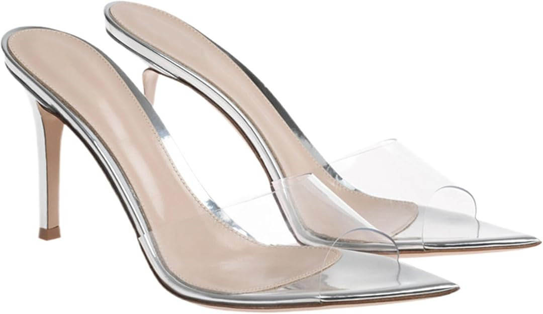 Women's Clear Pointed Toe Slingback Stilettos Heel Sandals Fashion Sexy Comfortable Summer Open T... | Amazon (US)