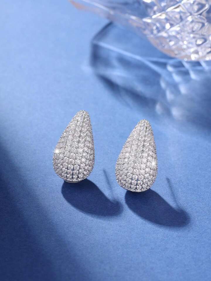 1pair Luxury Delicate Women's Rhinestone Teardrop Stud Earrings, Elegant And Stylish Design For D... | SHEIN
