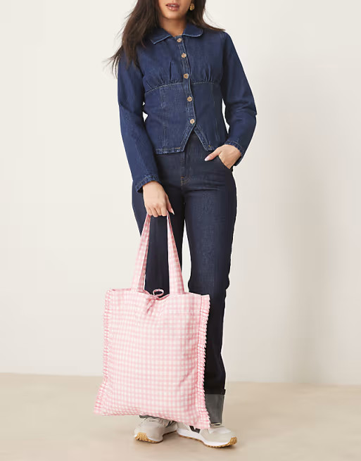 Accessorize gingham shopper tote in pink | ASOS (Global)