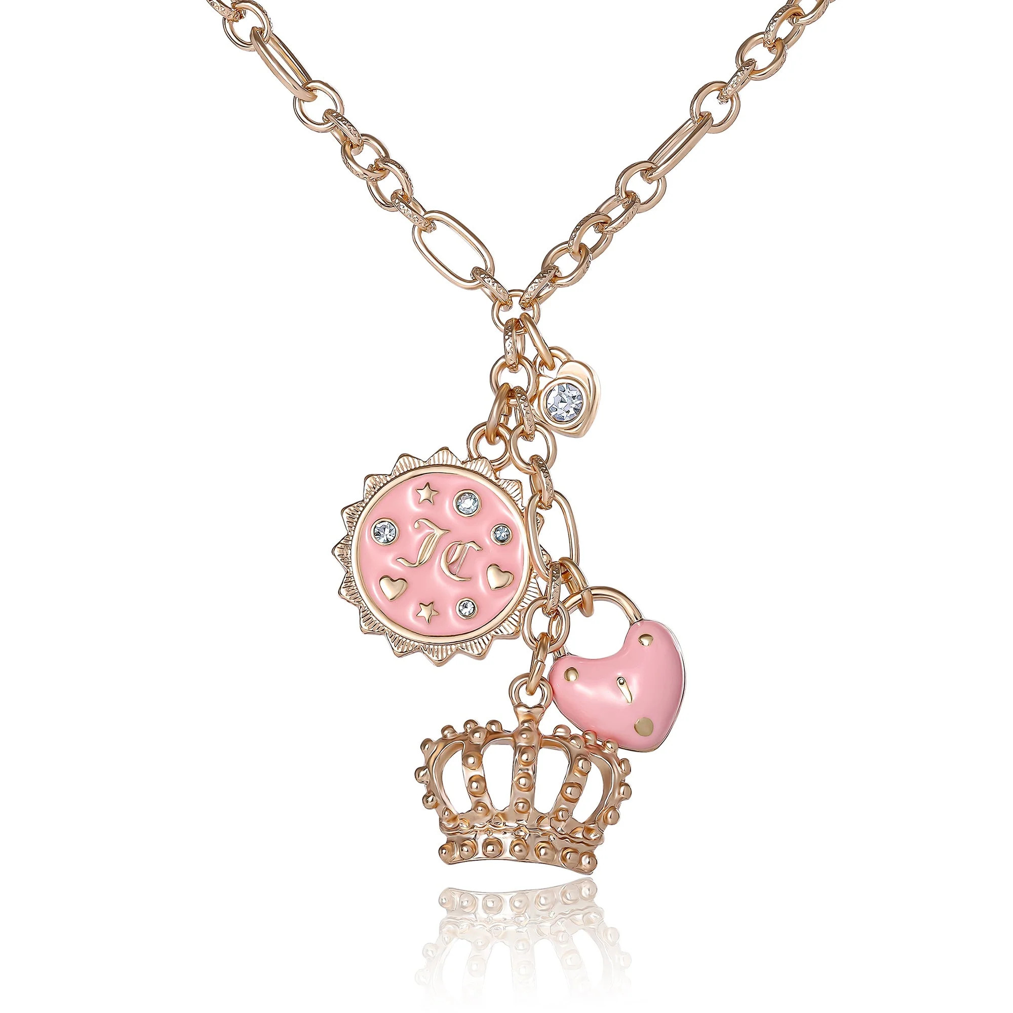 Layered Charm Necklace with Pink Enamel Accents | Juicy Couture