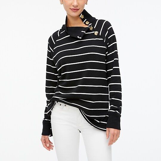 Striped wide button-collar tunic sweatshirt in cloudspun fleece | J.Crew Factory