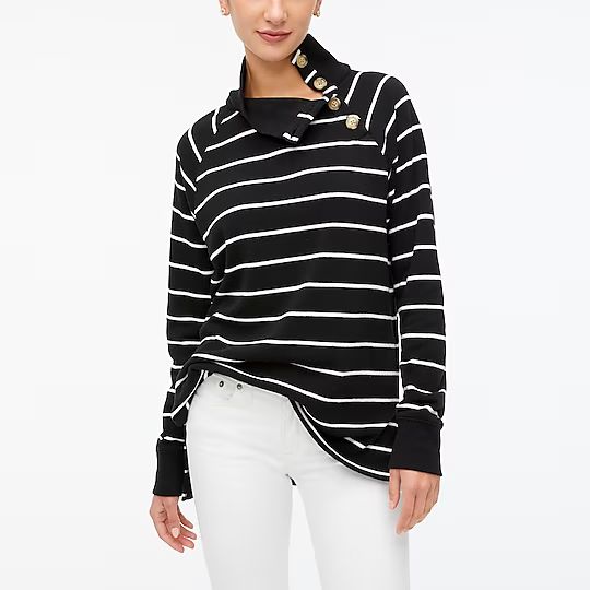 Factory: Striped Wide Button-collar Tunic Sweatshirt In Cloudspun Fleece For Women | J.Crew Factory
