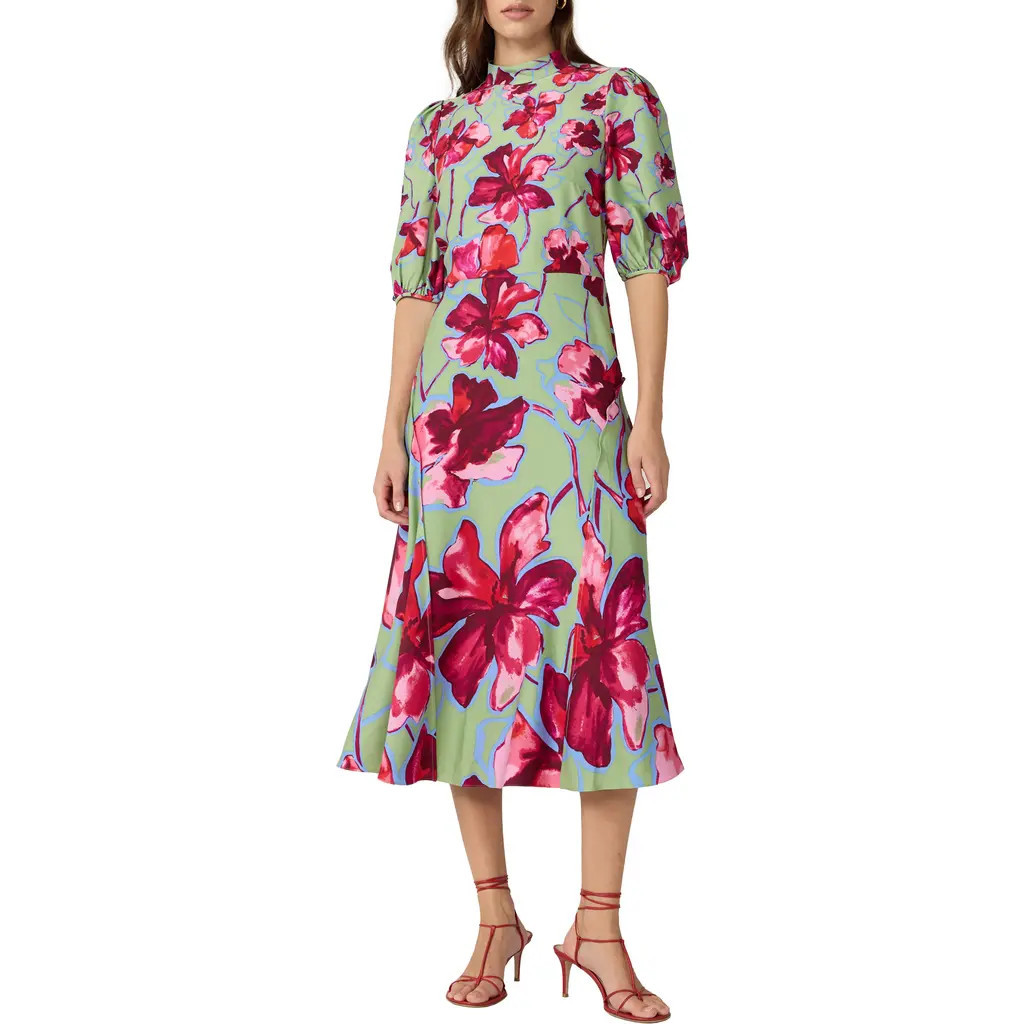 Diane von Furstenberg Nella Floral Mock Neck Midi Dress in Hibiscus Smoke Degrade at Nordstrom, Size 12 | Nordstrom