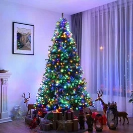 Gymax 9 FT Pre-Lit Christmas Tree Snow Flocked Hinged Pine Tree w/ Metal Stand | Walmart (US)