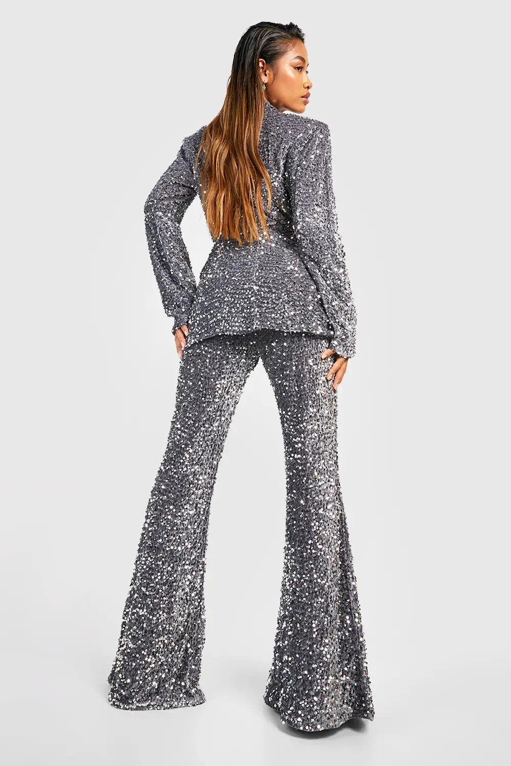 Velvet Sequin Fit & Flare Trousers | boohoo (US & Canada)