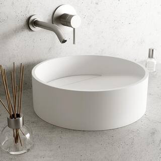 Starr Modern White Matte Stone 15 in. L x 15 in. W x 5 in. H Round Vessel Bathroom Sink | The Home Depot