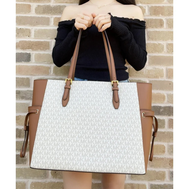 Michael Kors Gilly Large Jet Set Travel Drawstring Tote Vanilla MK Signature … | Walmart (US)