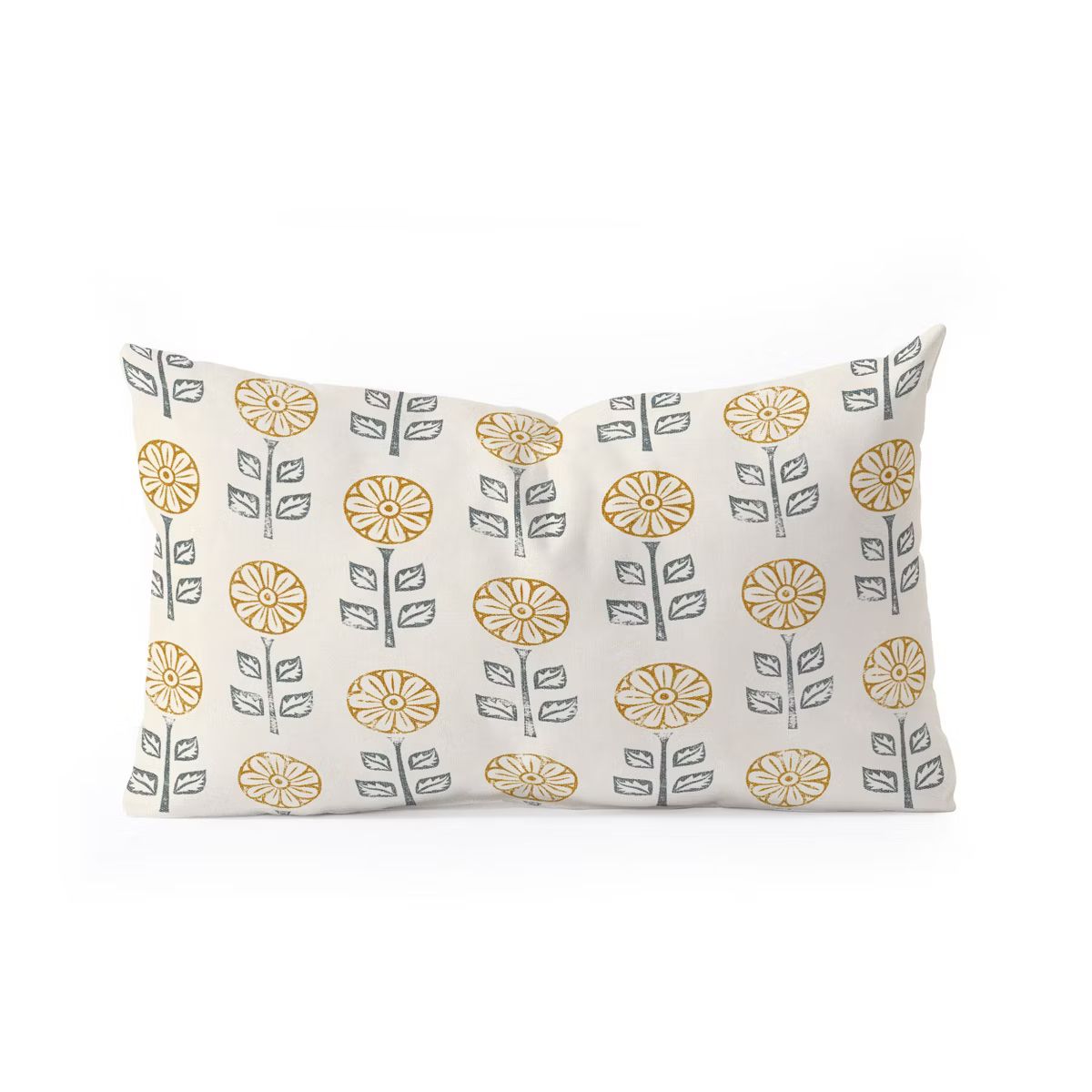 Little Arrow Design Co block print floral gold blue Oblong Throw Pillow - Society6 | Target