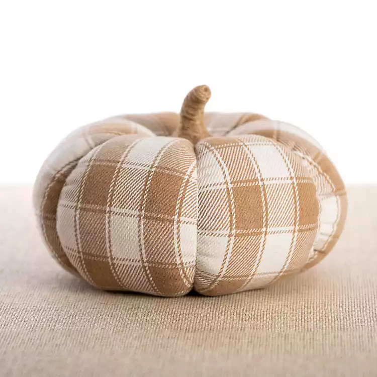 Tan Buffalo Check Fabric Pumpkin, 12 in. | Kirkland's Home