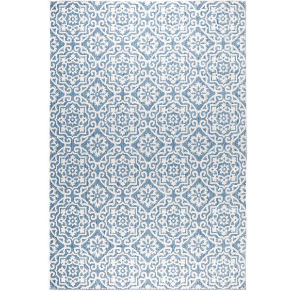NICOLE MILLER New York Patio Country Danica Geometric Indoor/Outdoor Area Rug, Blue/Gray | Wayfair North America