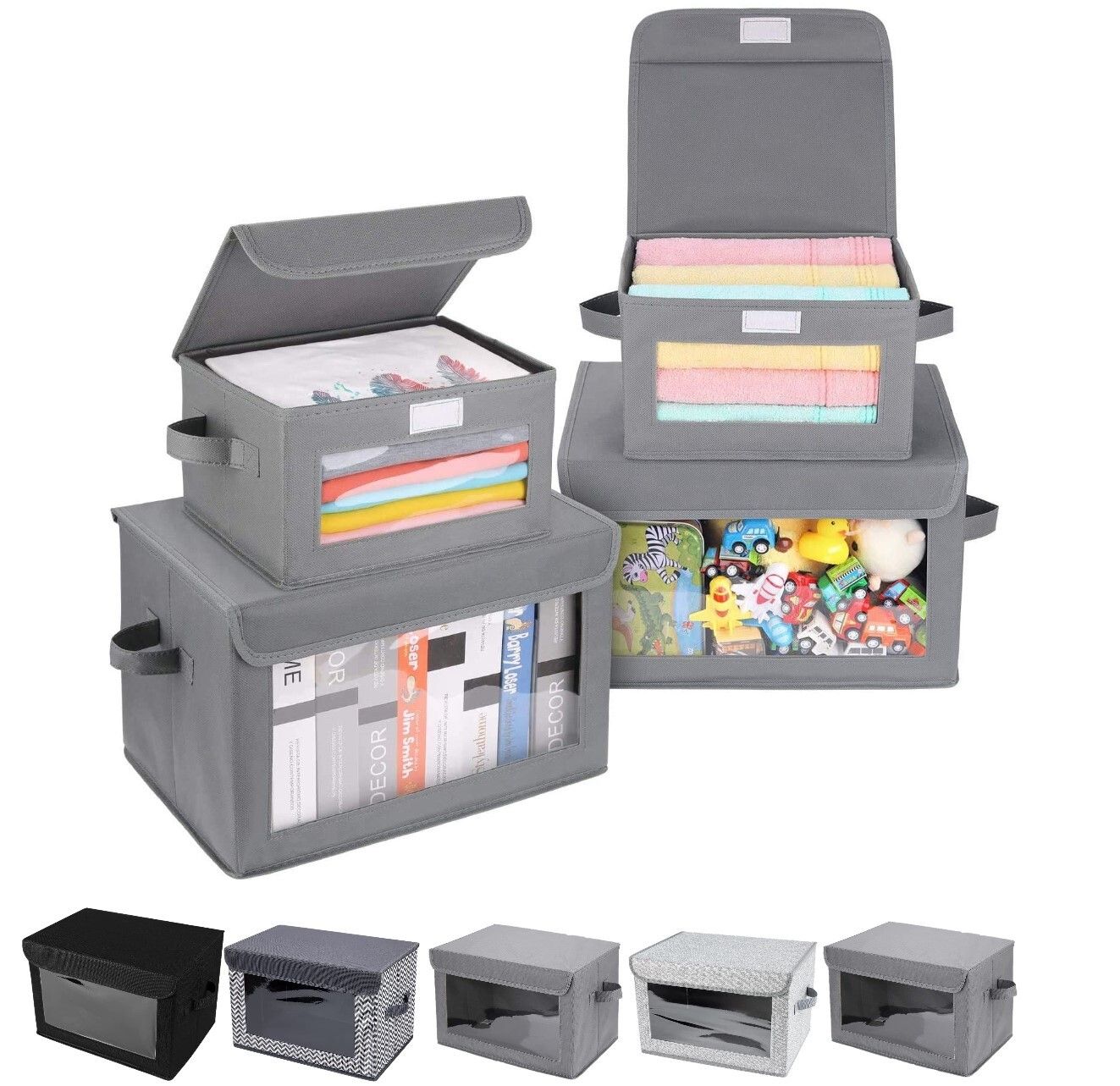 DIMJ Storage Bins with Lids, Collapsible Storage Toy Bins for Kids, 4 Pack Fabric Storage Boxs wi... | Walmart (US)