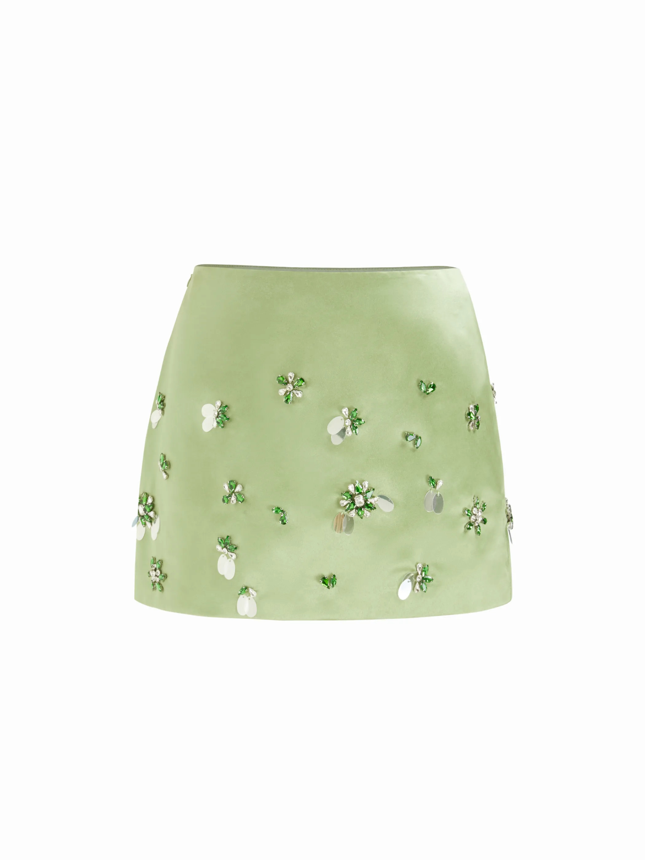 Satin Satin Mid Rise Rhinestone A-line Mini Skirt For Daily Casual | Cider
