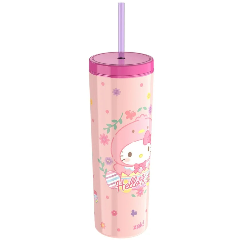 Zak Designs 23oz Hello Kitty Kids Easter Durable Plastic Double Wall Bravo Tumbler with Straw | Walmart (US)