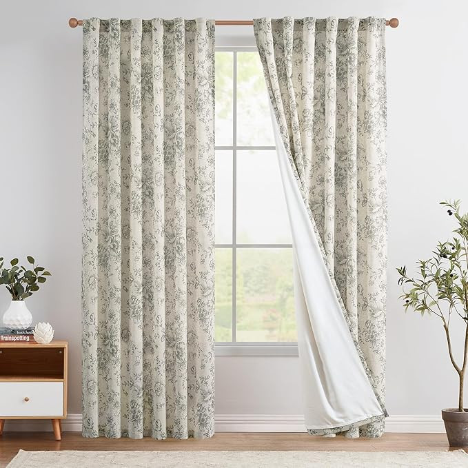 jinchan Lined Linen Blend Curtains Floral Curtains for Living Room 108 Inches Extra Long Grey Peo... | Amazon (US)