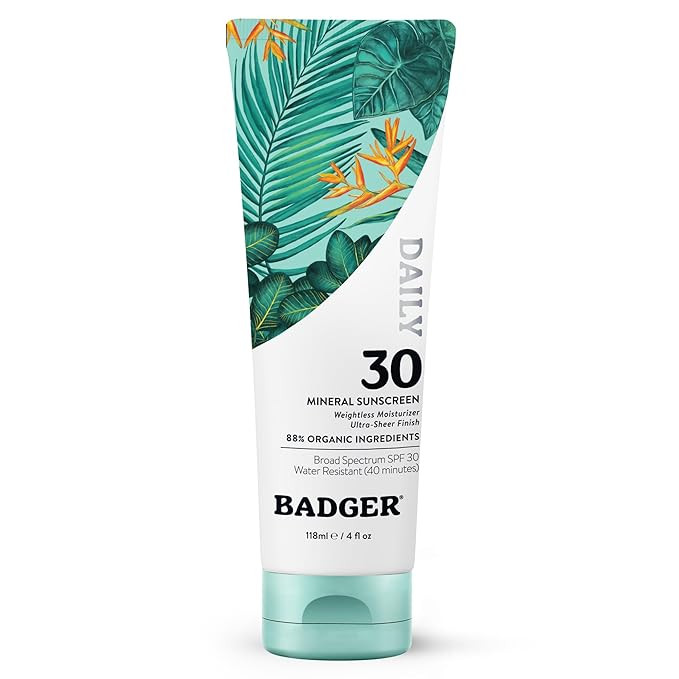 Badger Mineral Daily Sunscreen with Zinc Oxide, SPF 30, Lightweight & Easy to Apply w/No White Ca... | Amazon (US)