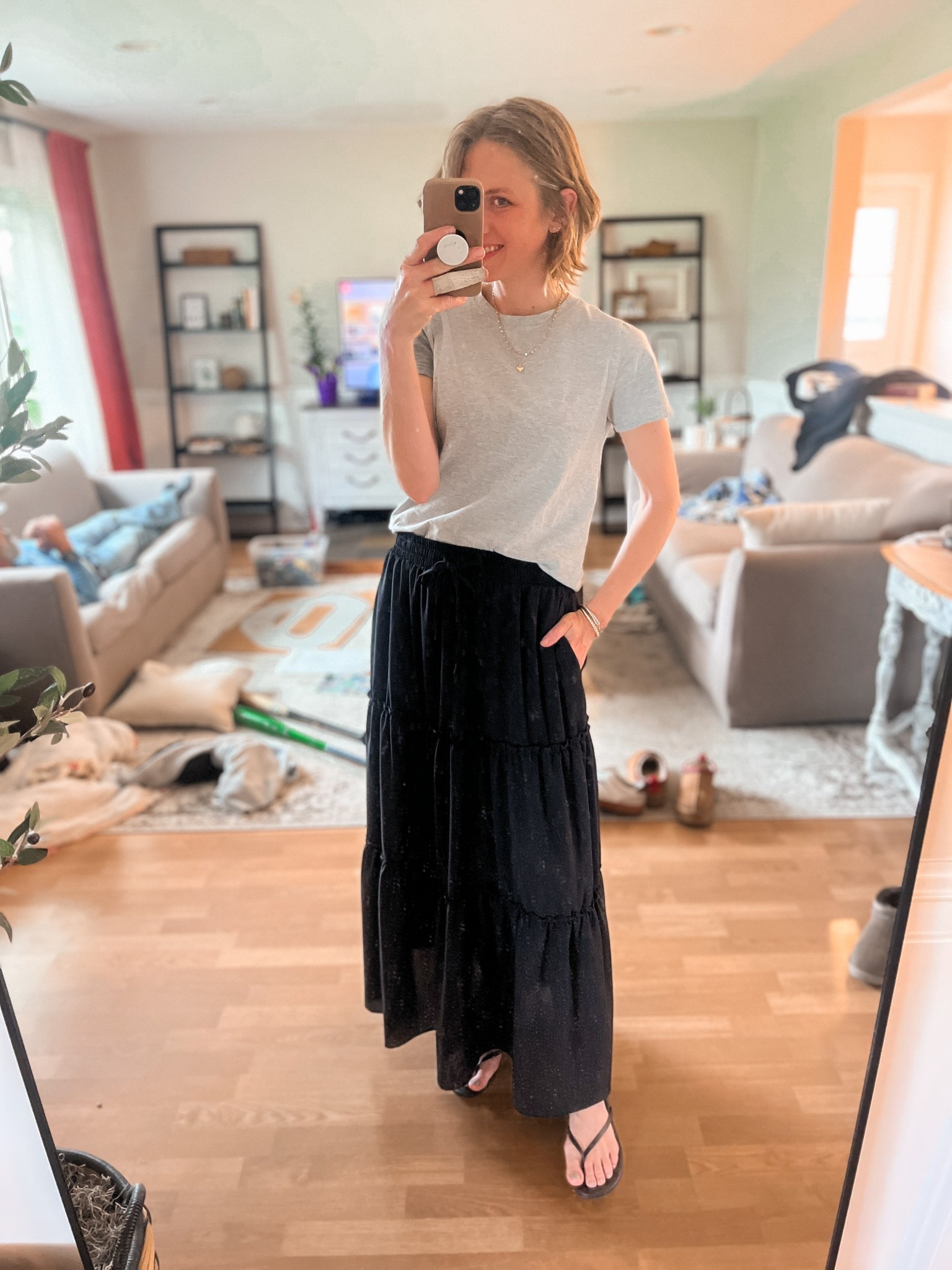 True medium tee, sized up to large in skirt, true 9 sandal  

#LTKStyleTip #LTKOver40 #LTKFindsUnder50