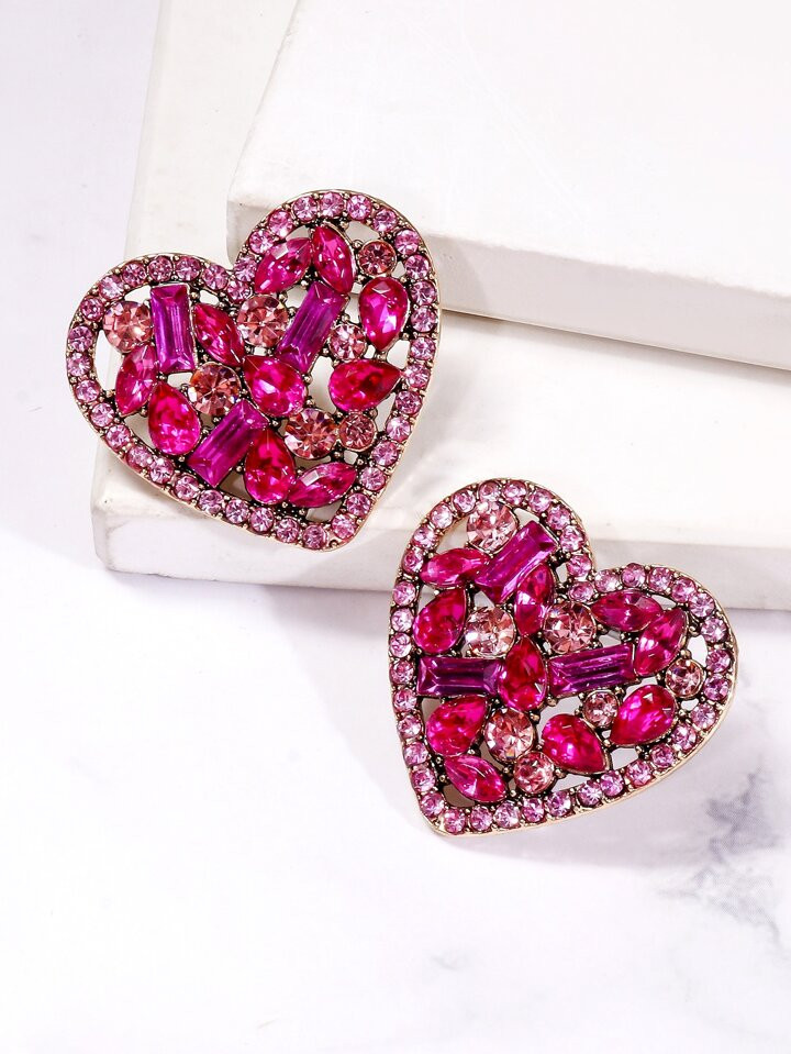 1pair Heart Shaped Rhinestone Stud Earrings | SHEIN