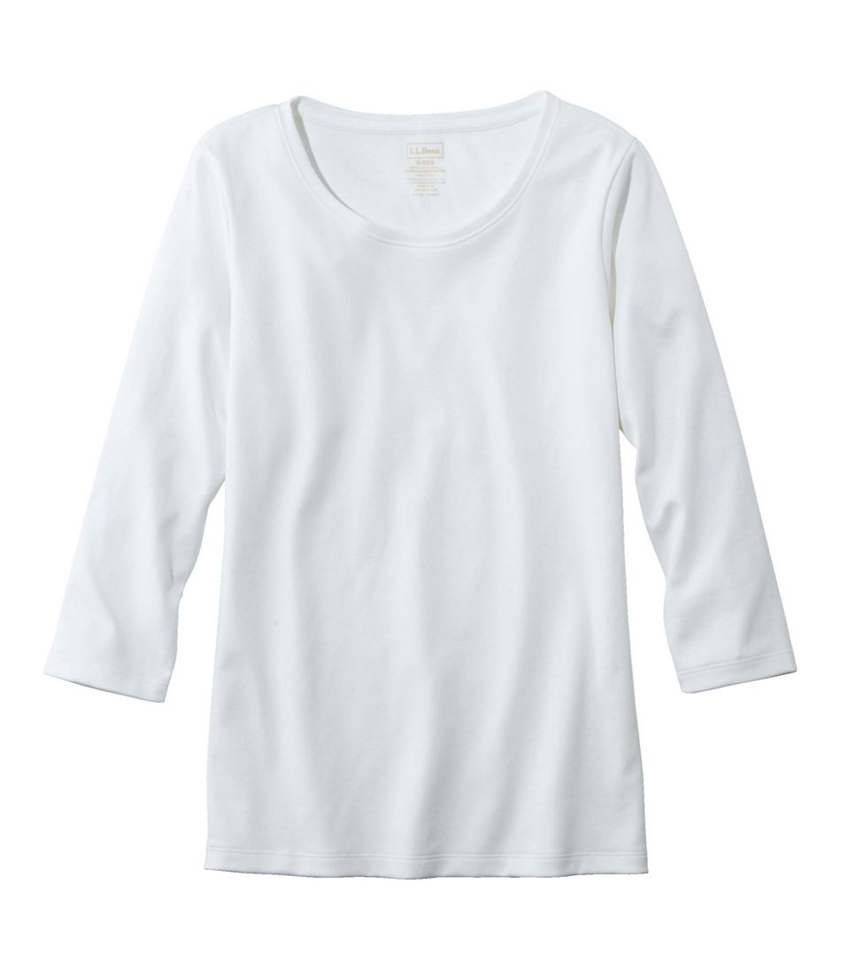 Women's Pima Cotton Shaped Tee, Three-Quarter-Sleeve Jewelneck | L.L. Bean