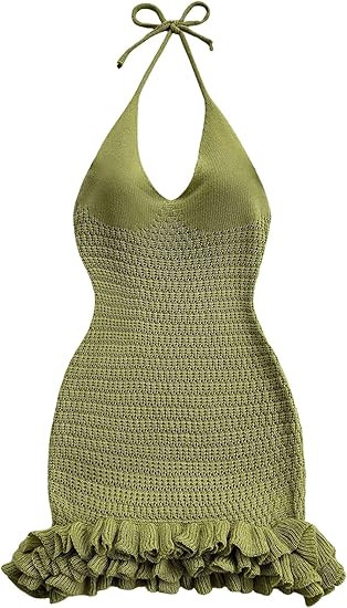 GORGLITTER Women's Crochet Halter Knit Bubble Backless Dresses Summer Vacation Festival Cruise Ha... | Amazon (US)