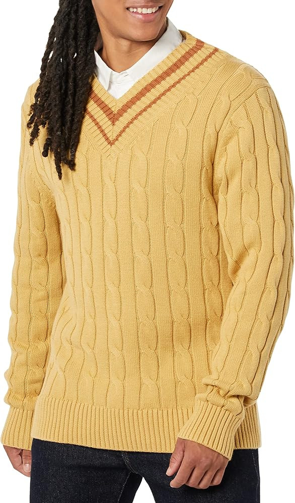 Amazon Essentials Mens Cable Knit V-Neck Sweater | Amazon (US)
