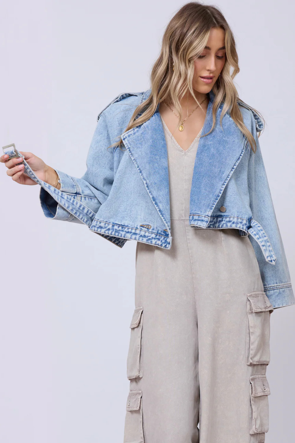 Light Wash Denim Cropped Moto Jacket | Vintage Havana