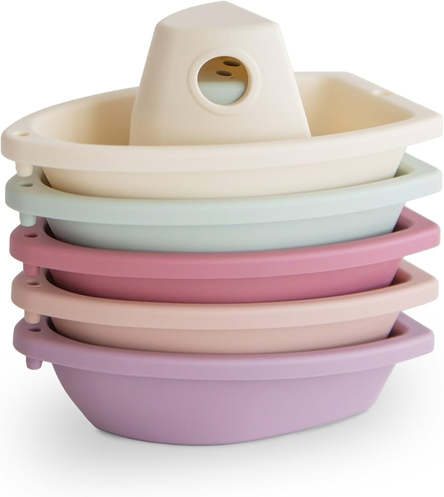 mushie Stackable Bath Boats Toy (Petal) | Floating Bathtub Toys for Baby & Toddler, Set of 5 | Ma... | Amazon (US)