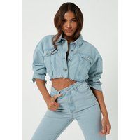 Blue Light Wash Co Ord Raw Hem Cropped Denim Jacket | Missguided (US & CA)