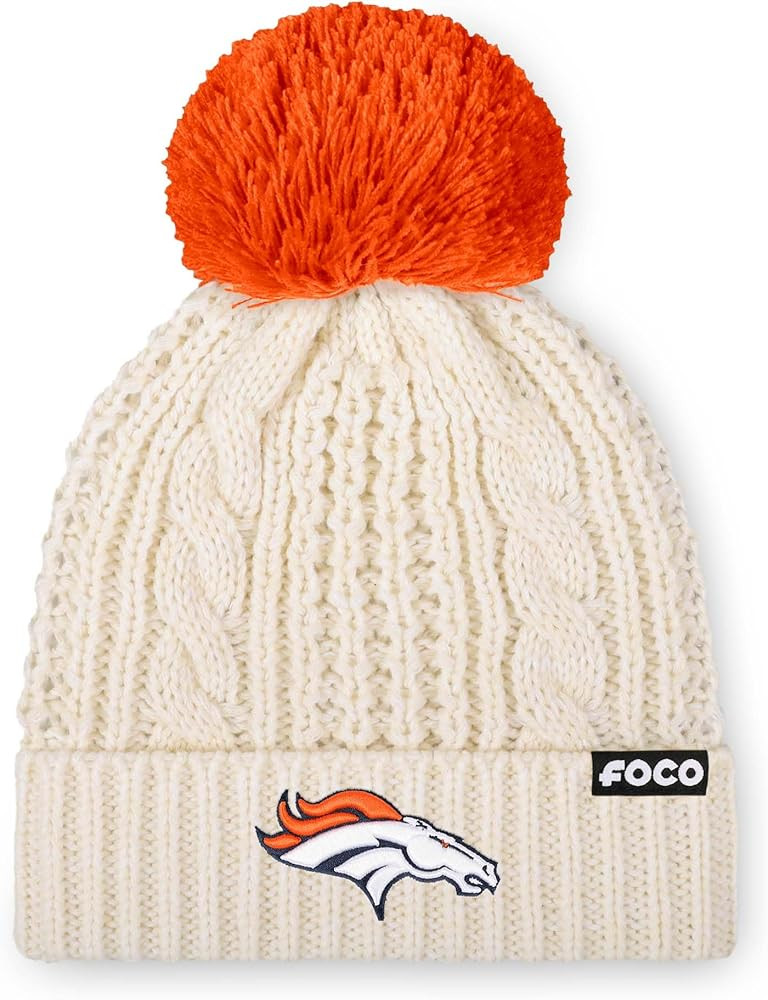 FOCO NFL Womens NFL Team Logo Cable Knit Pom Beanie Hat | Amazon (US)