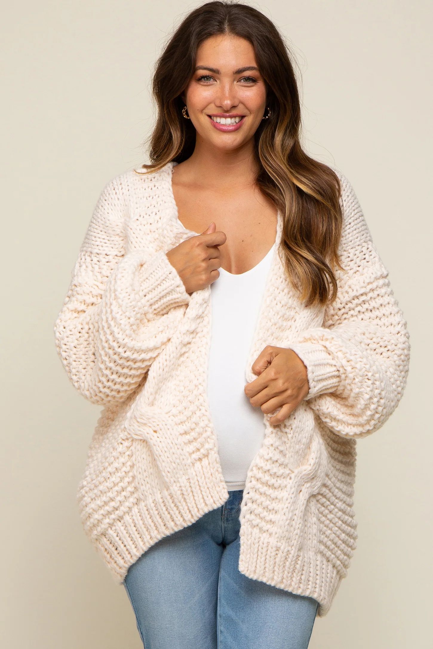 Cream Chunky Knit Maternity Cardigan | PinkBlush Maternity