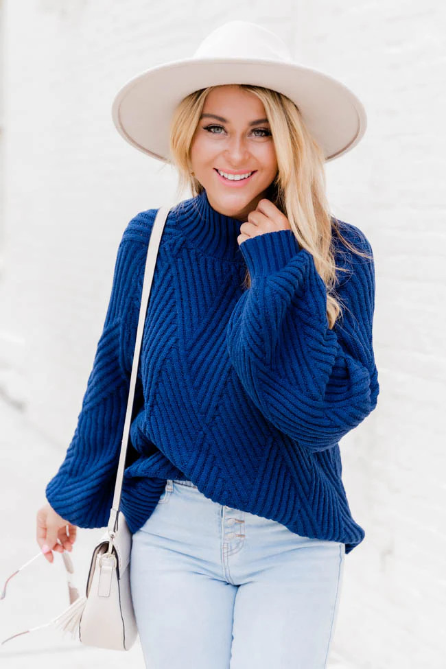 Sweet As You Navy Diamond Textured Mock Neck Sweater | Pink Lily