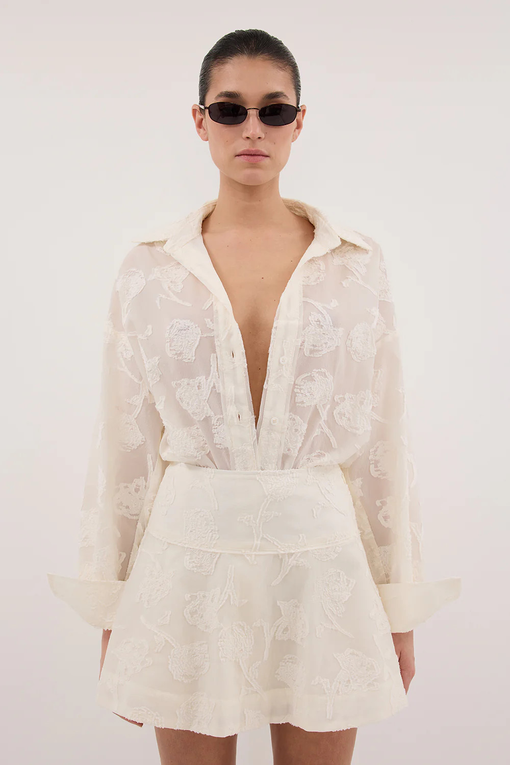 AZALEA OFF WHITE JACQUARD LONG SLEEVE SHIRT | DISSH