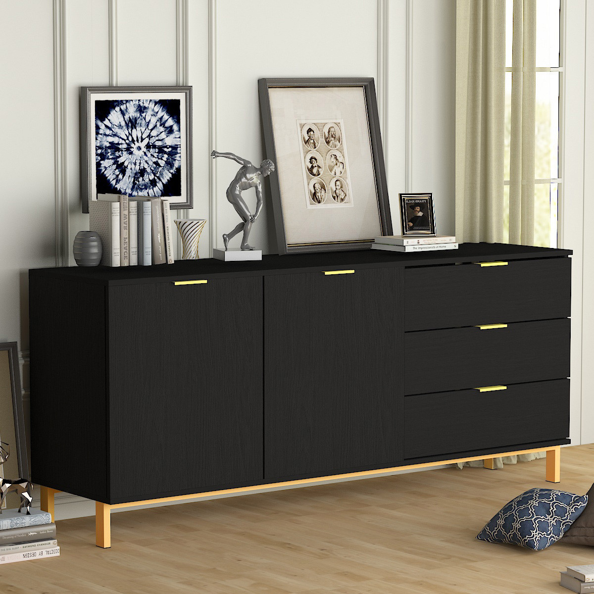 Console Table with Storage and Drawers, Modern Wood Entryway Console Table with 2 Cabinet Doors, ... | Walmart (US)