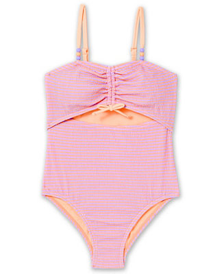 Girls' 7-16 Scrunch Stripe Square Neck One-Piece Swimsuit | Macy's