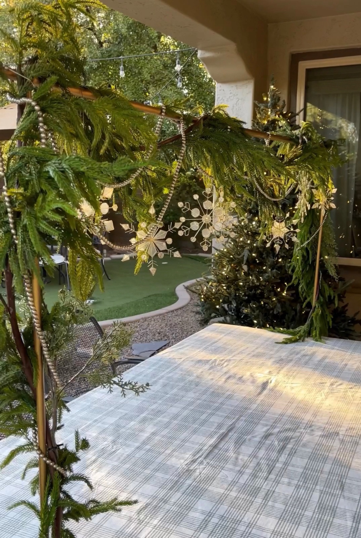 Elevate your Tablescapes with an Over the table rod.

Gold Table rod, table decorations, table decor, winter greenery, Norfolk pine garland, snowflake ornaments, gold and silver bead garland, silver bead garland 

#LTKSeasonal #LTKHoliday #LTKhome