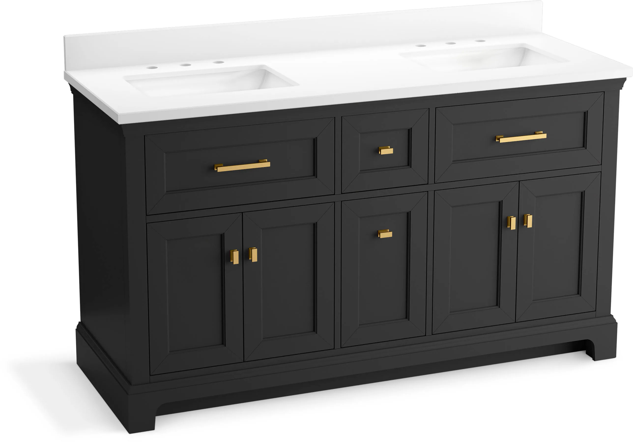 KOHLER Charlemont 60-in Ferrous Grey Undermount Double Sink Bathroom Vanity with Pure White Quartz Top in Black | 29263-BD1-DWG | Lowe's