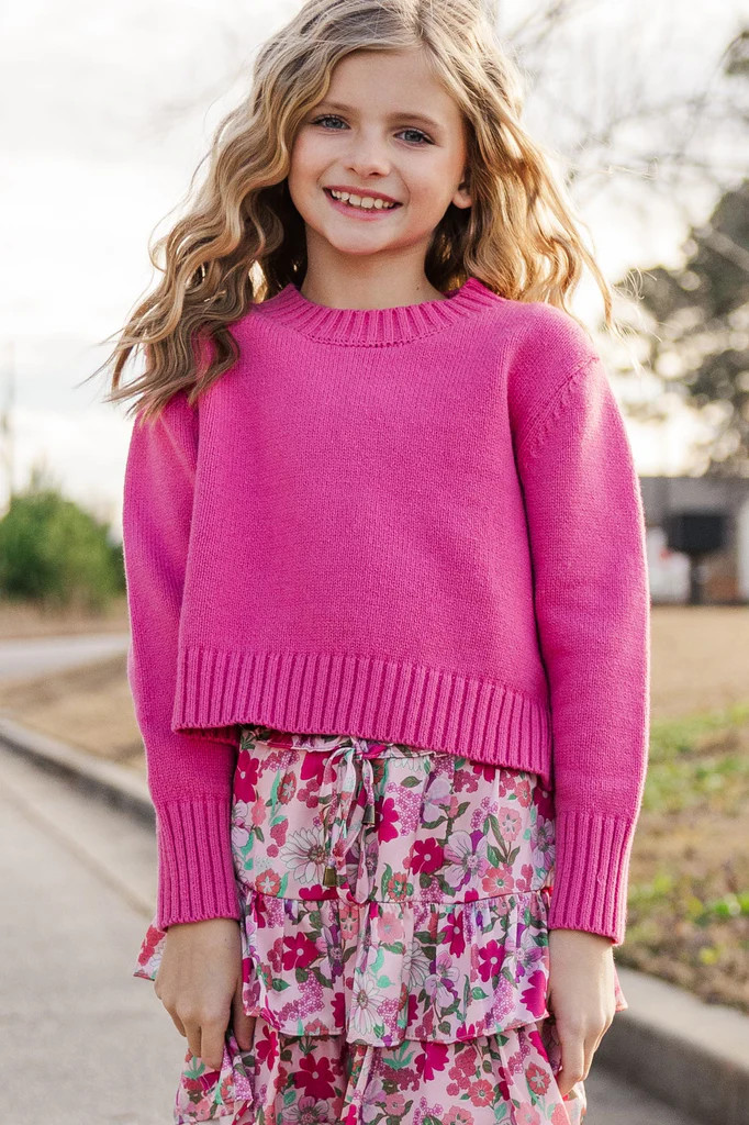 Girls: The Lucy Fuchsia Pink Sweater | The Mint Julep Boutique