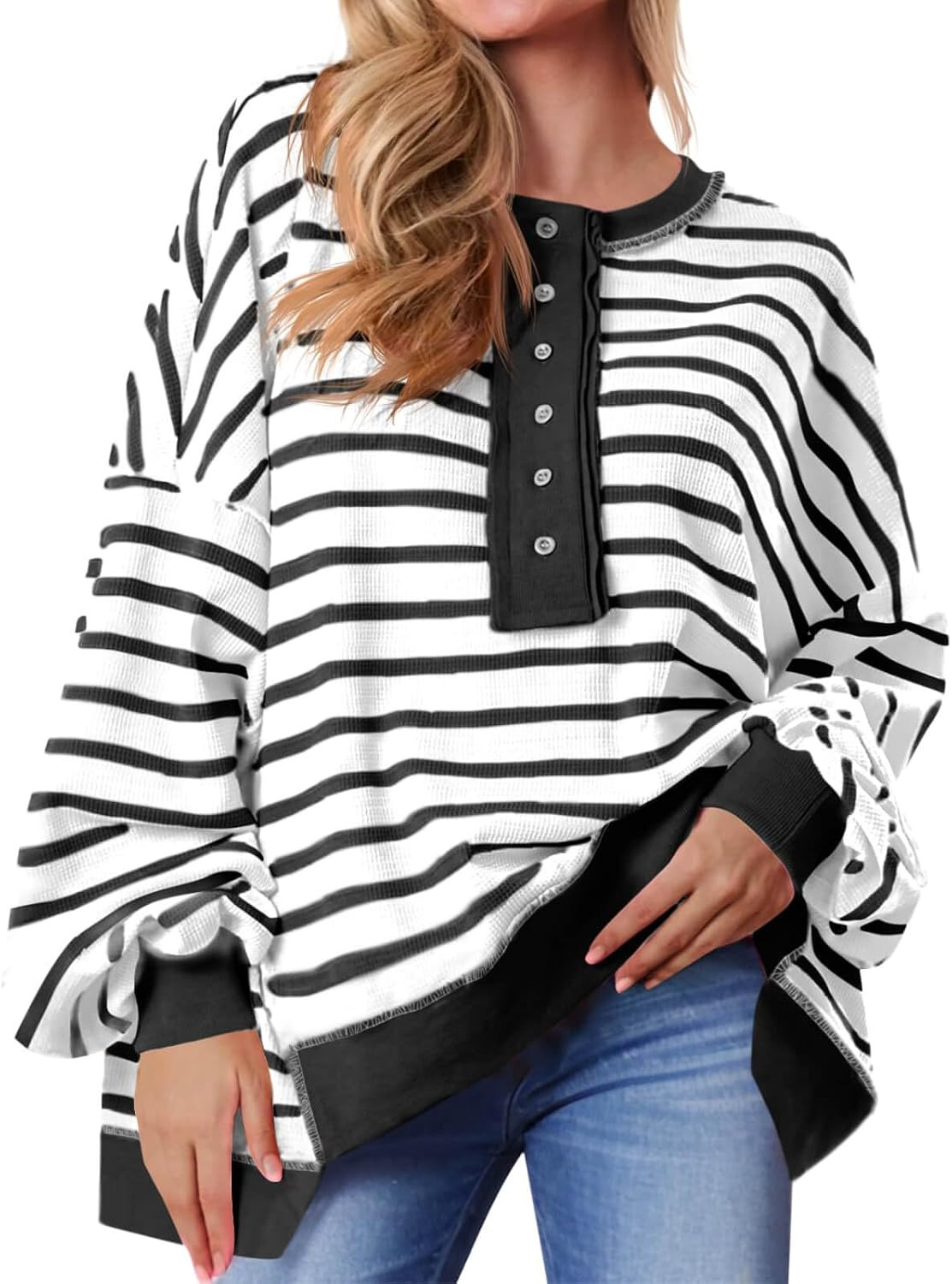 Tankaneo Womens Oversized Striped Sweatshirts Loose Pullover Fall Outfits | Amazon (US)