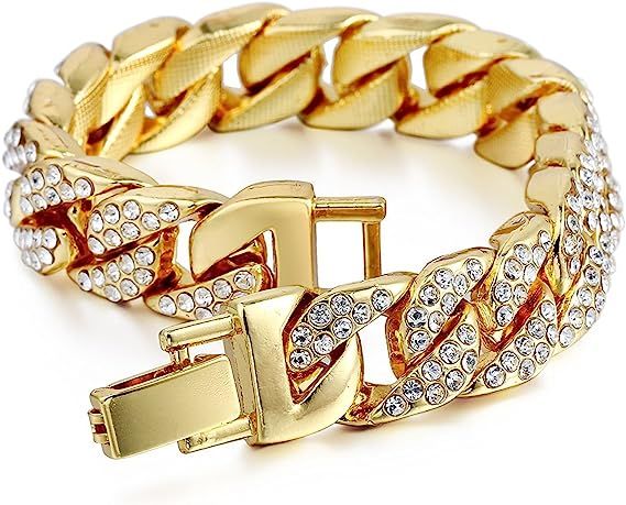 Mens Womens Cuban Link Bracelet Hip Hop Bracelet Gold Chain Bracelet Iced Out Curb Cuban 18k Gold... | Amazon (US)