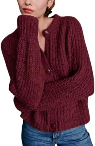 Bianstore Women's Casual Long Sleeve Crewneck Button Down Cardigan Sweater Knit Outwear | Amazon (US)