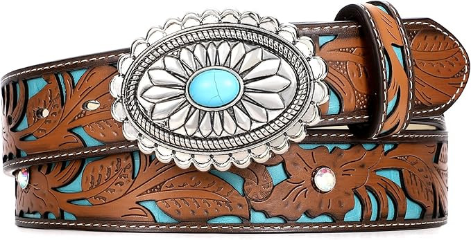XZQTIVE Women Western Leather Belt Vintage Country Belts For Cowgirl Jeans Dresses Ladies Concho ... | Amazon (US)